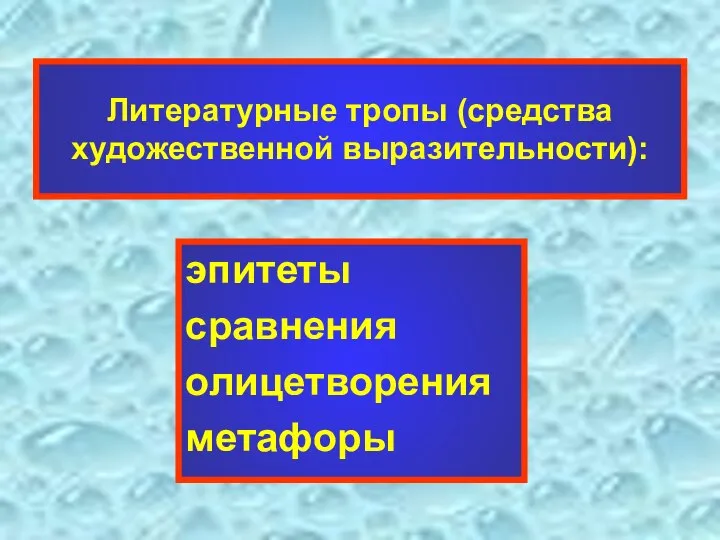 Литературные тропы (средства художественной выразительности): эпитеты сравнения олицетворения метафоры