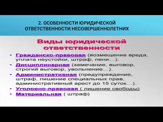 2. ОСОБЕННОСТИ ЮРИДИЧЕСКОЙ ОТВЕТСТВЕННОСТИ НЕСОВЕРШЕННОЛЕТНИХ