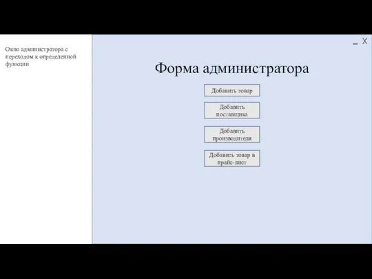 Форма администратора Добавить товар Добавить поставщика Добавить производителя Добавить товар в