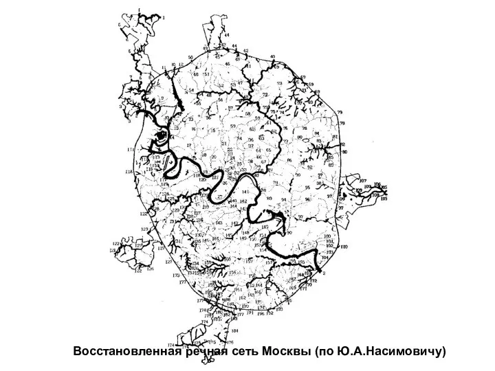 Восстановленная речная сеть Москвы (по Ю.А.Насимовичу)