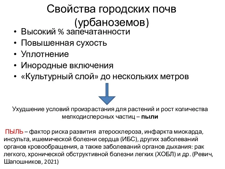 Свойства городских почв (урбаноземов) Высокий % запечатанности Повышенная сухость Уплотнение Инородные