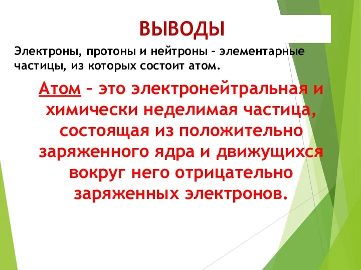 Электроны, протоны и нейтроны – элементарные частицы, из которых состоит атом.