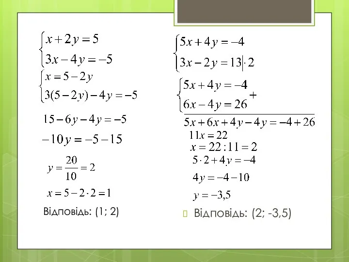 Відповідь: (1; 2) Відповідь: (2; -3,5)