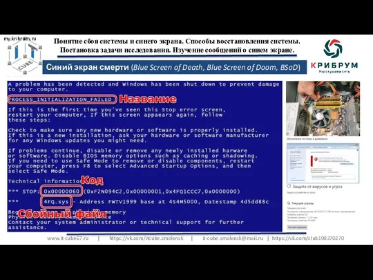 www.it-cube67.ru | https://vk.com/itcube.smolensk | it-cube.smolensk@mail.ru | https://vk.com/club198370270 Понятие сбоя системы и