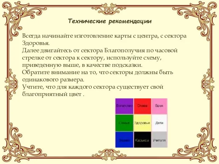 Технические рекомендации Всегда начинайте изготовление карты с центра, с сектора Здоровья.