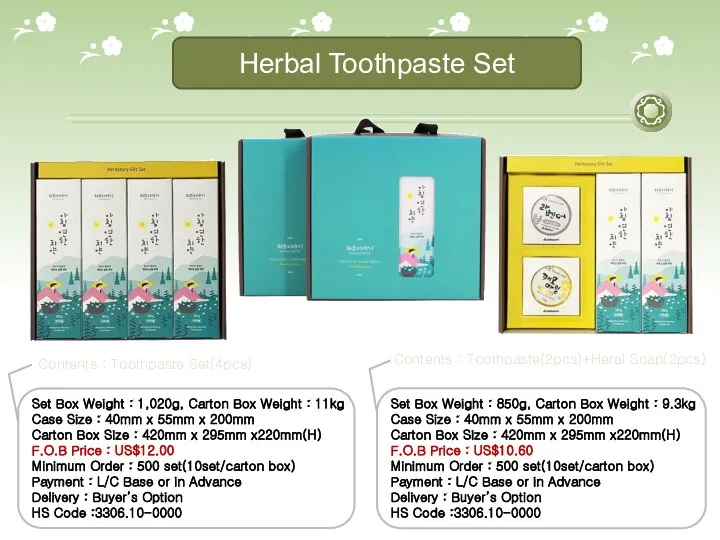 Herbal Toothpaste Set Set Box Weight : 850g, Carton Box Weight