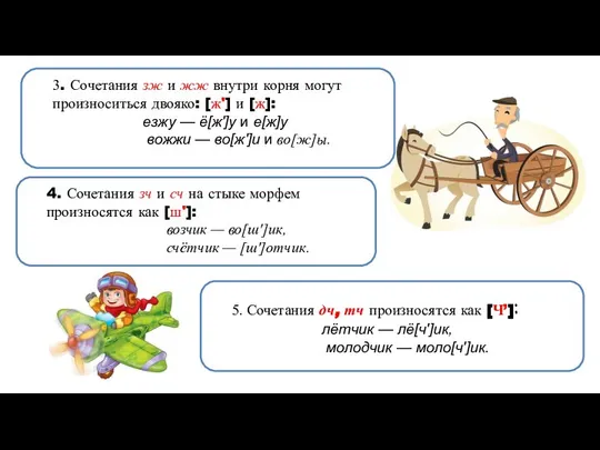 3. Сочетания зж и жж внутри корня могут произноситься двояко: [ж']