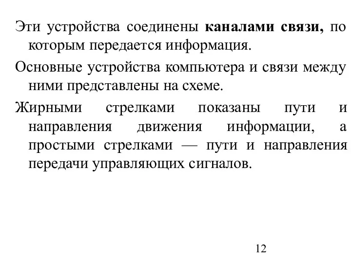 Эти устройства соединены каналами связи, по которым передается информация. Основные устройства