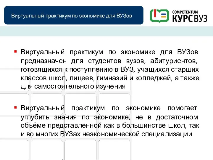 Виртуальный практикум по экономике для ВУЗов Виртуальный практикум по экономике для