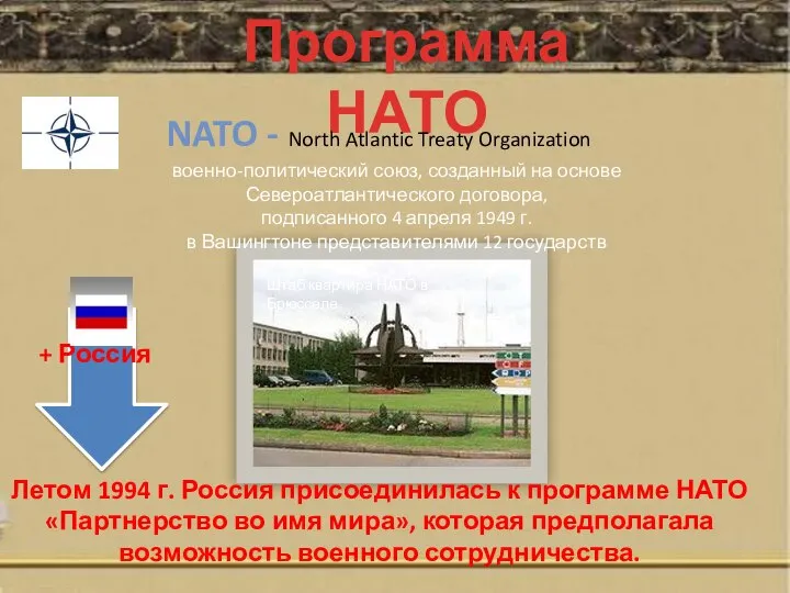 Программа НАТО NATO - North Atlantic Treaty Organization военно-политический союз, созданный