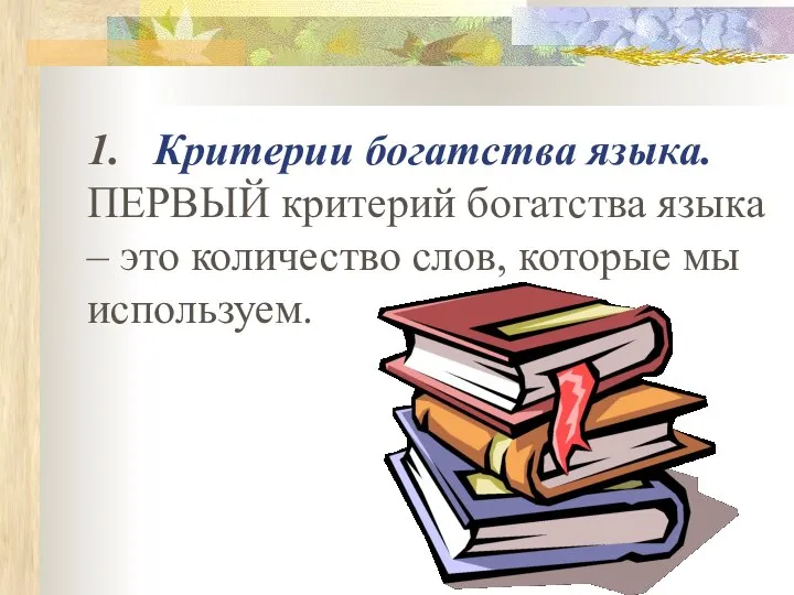 1. Критерии богатства языка. ПЕРВЫЙ критерий богатства языка – это количество слов, которые мы используем.