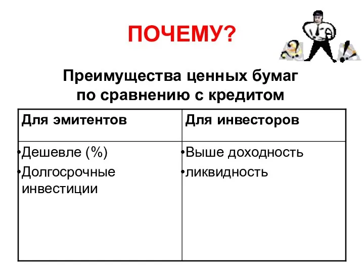 ПОЧЕМУ? Преимущества ценных бумаг по сравнению с кредитом