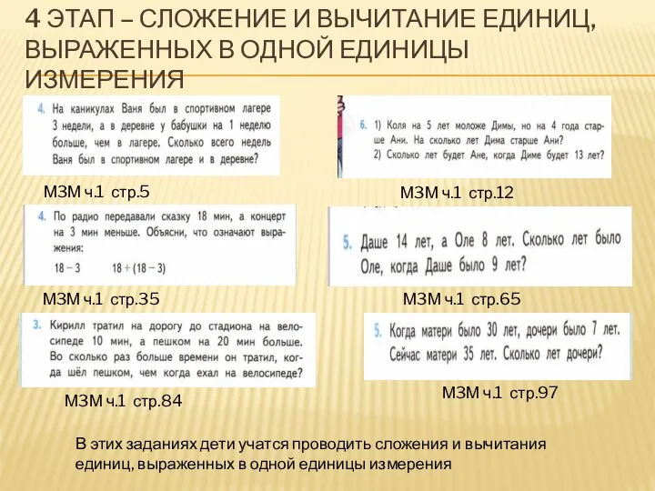 4 ЭТАП – СЛОЖЕНИЕ И ВЫЧИТАНИЕ ЕДИНИЦ, ВЫРАЖЕННЫХ В ОДНОЙ ЕДИНИЦЫ