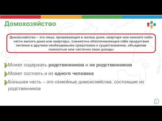 Домохозяйство Домохозяйство – это лица, проживающие в жилом доме, квартире или