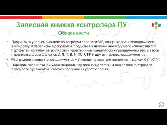 Записная книжка контролера ПУ Обязанности Получить от уполномоченного по вопросам переписи