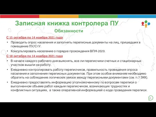 Записная книжка контролера ПУ Обязанности С 15 октября по 14 ноября