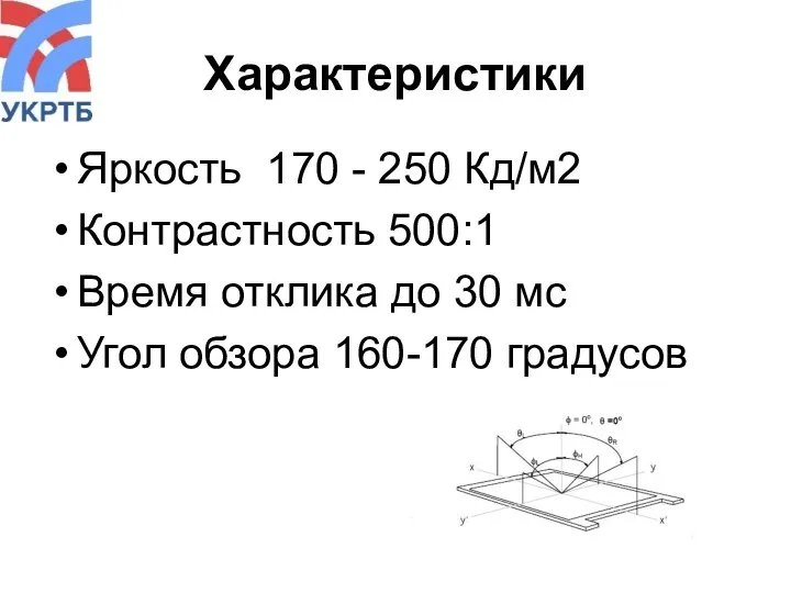 Характеристики Яркость 170 - 250 Кд/м2 Контрастность 500:1 Время отклика до