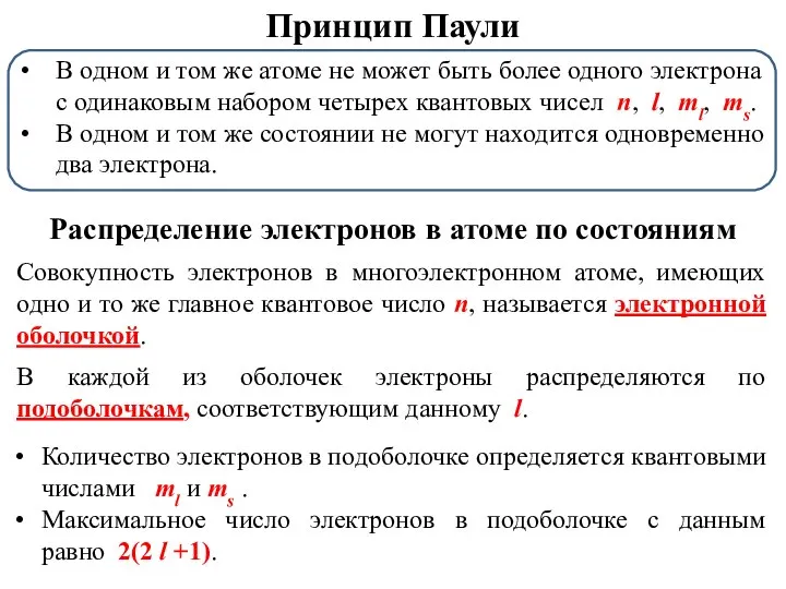 В одном и том же атоме не может быть более одного