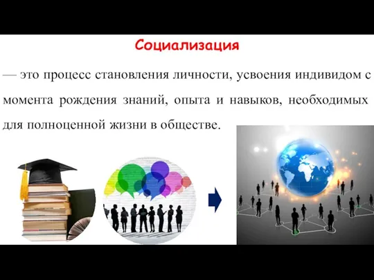 Социализация — это процесс становления личности, усвоения индивидом с момента рождения