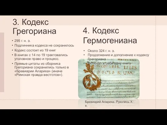 3. Кодекс Грегориана 295 г. н. э. Подлинника кодекса не сохранилось