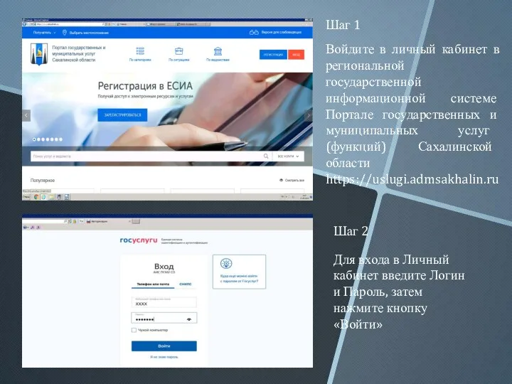 Шаг 1 Войдите в личный кабинет в региональной государственной информационной системе