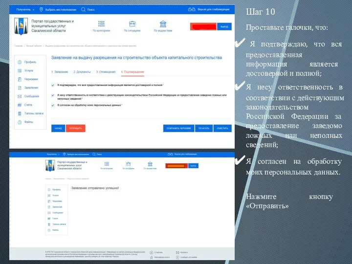 Шаг 10 Проставьте галочки, что: Я подтверждаю, что вся предоставленная информация