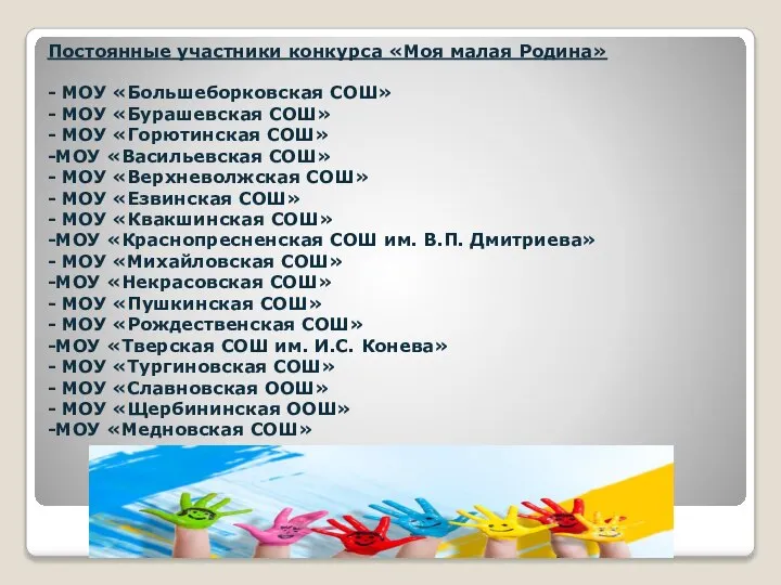 Постоянные участники конкурса «Моя малая Родина» - МОУ «Большеборковская СОШ» -