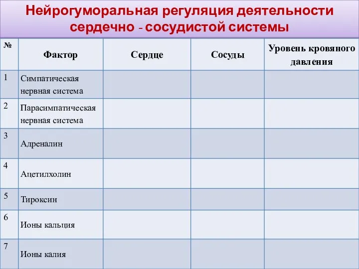 Нейрогуморальная регуляция деятельности сердечно - сосудистой системы