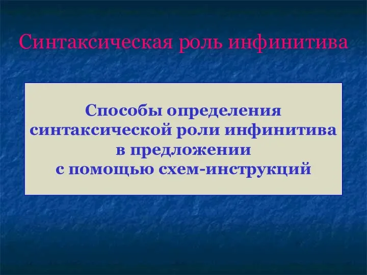 Синтаксическая роль инфинитива Способы определения синтаксической роли инфинитива в предложении с помощью схем-инструкций