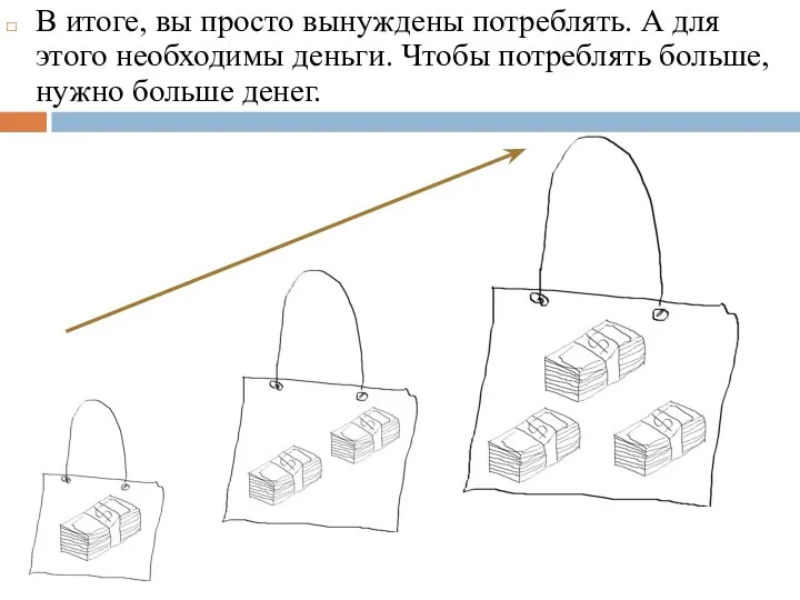 В итоге, вы просто вынуждены потреблять. А для этого необходимы деньги.