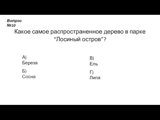 Какое самое распространенное дерево в парке “Лосиный остров”? А) Береза Б)