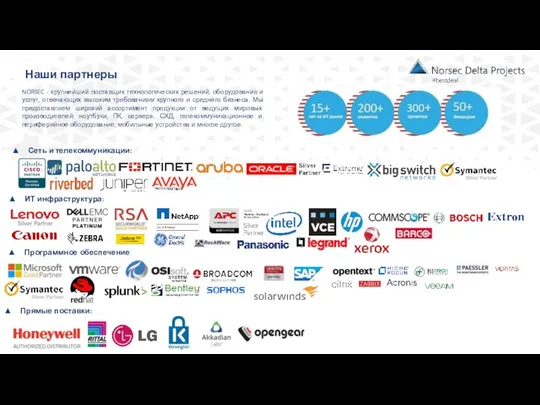 Наши партнеры Сеть и телекоммуникации: ИТ инфраструктура: Программное обеспечение: Прямые поставки: