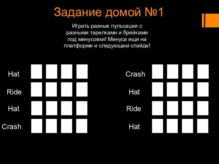 Задание домой №1 Играть разные пульсации с разными тарелками и брейками