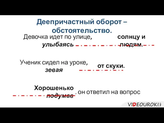 Девочка идет по улице, улыбаясь Ученик сидел на уроке, зевая Подумав,