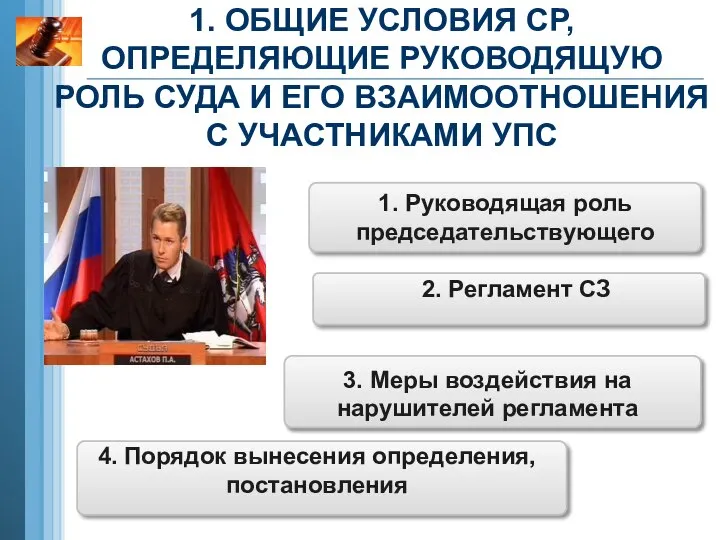 1. ОБЩИЕ УСЛОВИЯ СР, ОПРЕДЕЛЯЮЩИЕ РУКОВОДЯЩУЮ РОЛЬ СУДА И ЕГО ВЗАИМООТНОШЕНИЯ