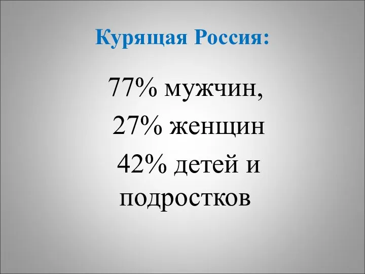 Курящая Россия: 77% мужчин, 27% женщин 42% детей и подростков