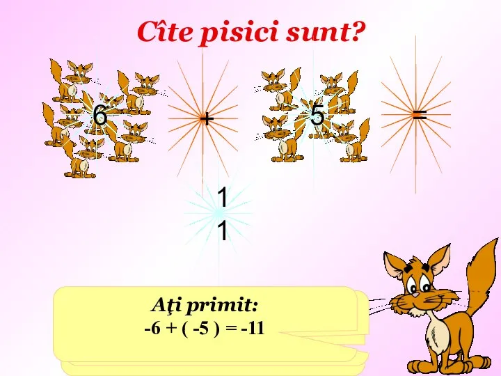 Cîte pisici sunt? + = 6 5 11 Mă numesc Motanul