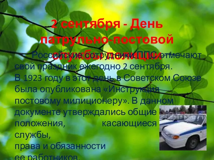 2 сентября - День патрульно-постовой службы полиции Российские сотрудники ППС отмечают