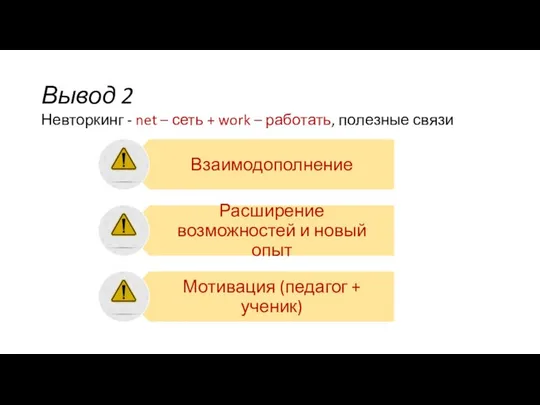 Вывод 2 Невторкинг - net – сеть + work – работать, полезные связи