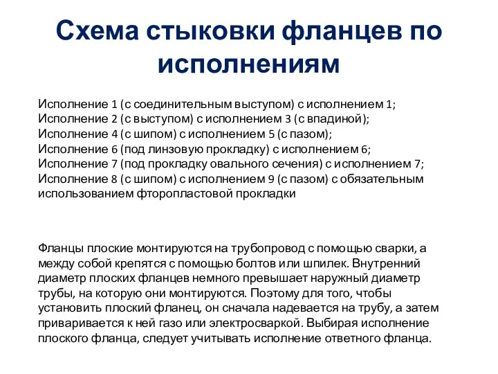 Схема стыковки фланцев по исполнениям Исполнение 1 (с соединительным выступом) с