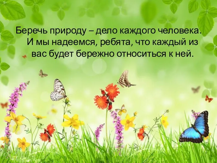 Беречь природу – дело каждого человека. И мы надеемся, ребята, что