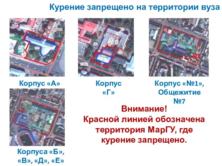 Корпус «А» Корпус «Г» Корпус «№1», Общежитие №7 Внимание! Красной линией