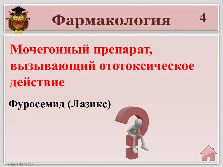 Фармакология 4 Фуросемид (Лазикс) Мочегонный препарат, вызывающий ототоксическое действие