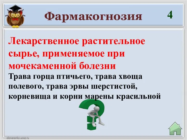 Фармакогнозия 4 Трава горца птичьего, трава хвоща полевого, трава эрвы шерстистой,