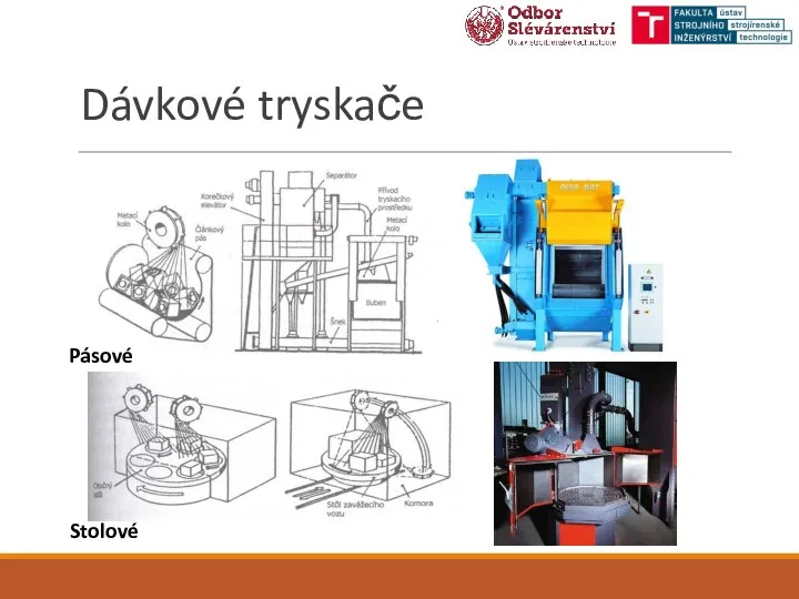 Dávkové tryskače Pásové Stolové