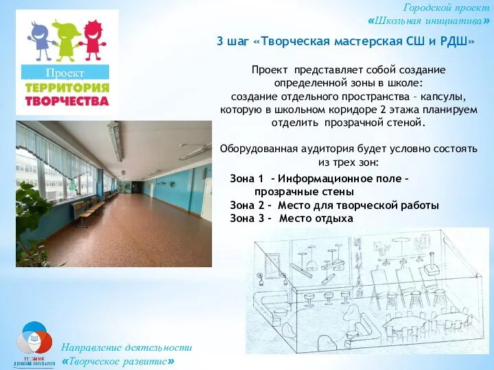 Городской проект «Школьная инициатива» Проект Направление деятельности «Творческое развитие» 3 шаг