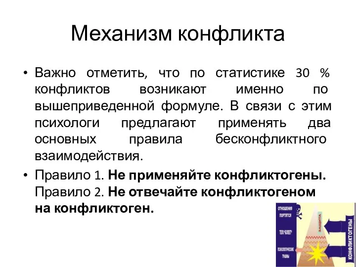 Механизм конфликта Важно отметить, что по статистике 30 % конфликтов возникают