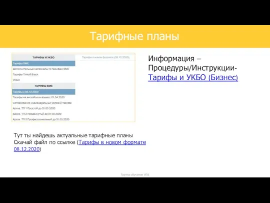 Тарифные планы Информация – Процедуры/Инструкции- Тарифы и УКБО (Бизнес) Тут ты