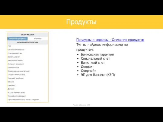 Продукты Продукты и сервисы – Описание продуктов Тут ты найдешь информацию