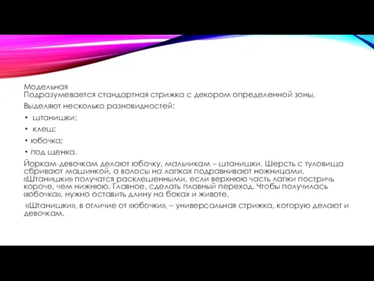 Модельная Подразумевается стандартная стрижка с декором определенной зоны. Выделяют несколько разновидностей: